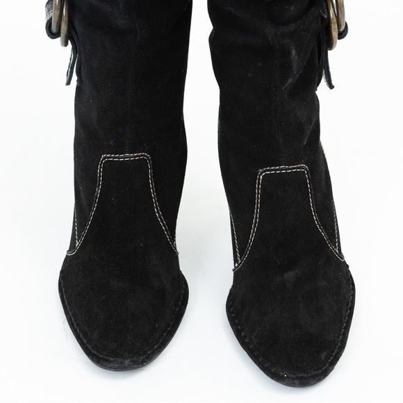 Black suede leather slouch boot heeled with stitching Hot In Hollywood 8.5 fall - Picture 7 of 14